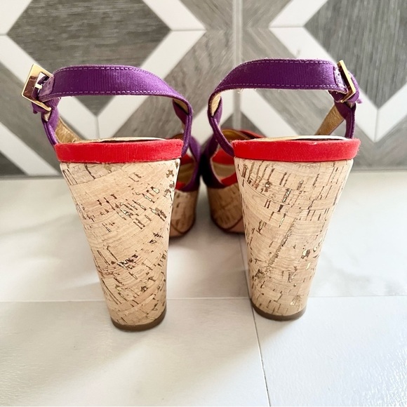 Kate Spade Penny Sandals Wedge Block Heels color block Red Purple Cork size 9 - Picture 6 of 10